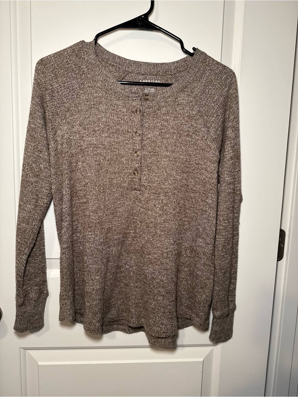 American Eagle Outfitters Brown Crewneck Henley Sweater